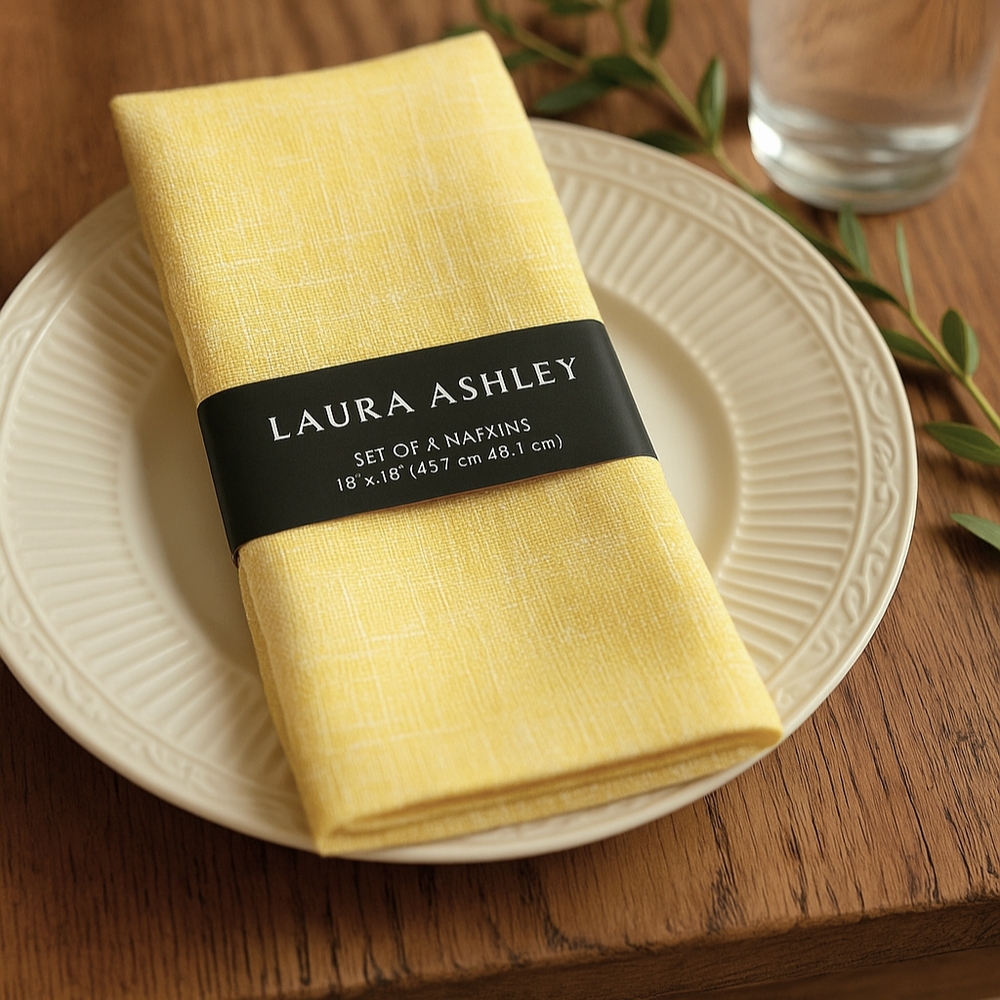 Laura Ashley Harper Yellow Cloth Napkins – Set of 4 – 18"x18" – New With Tags